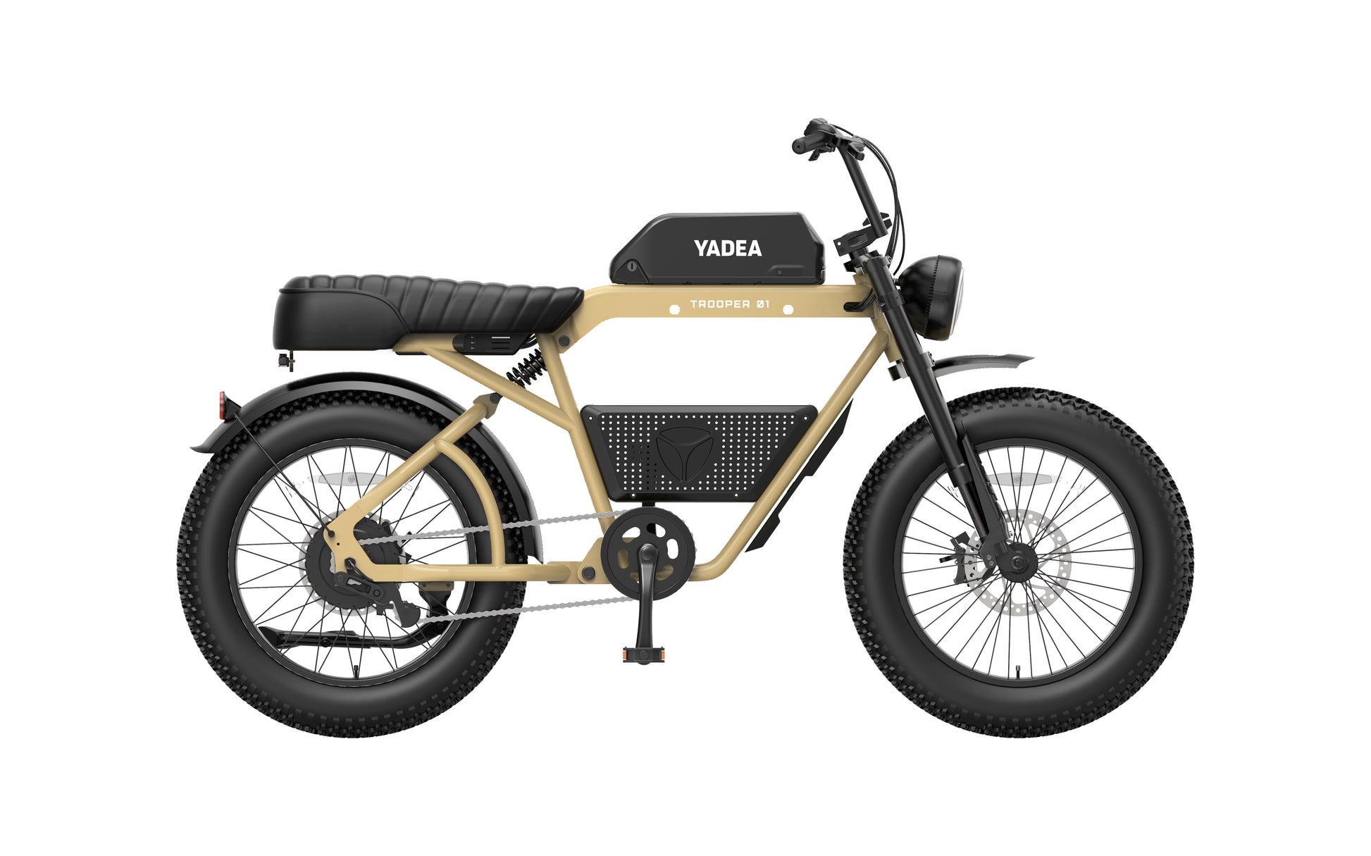 The Yadea - Trooper 01 electric motorcycle by Yadea is showcased against a white background.