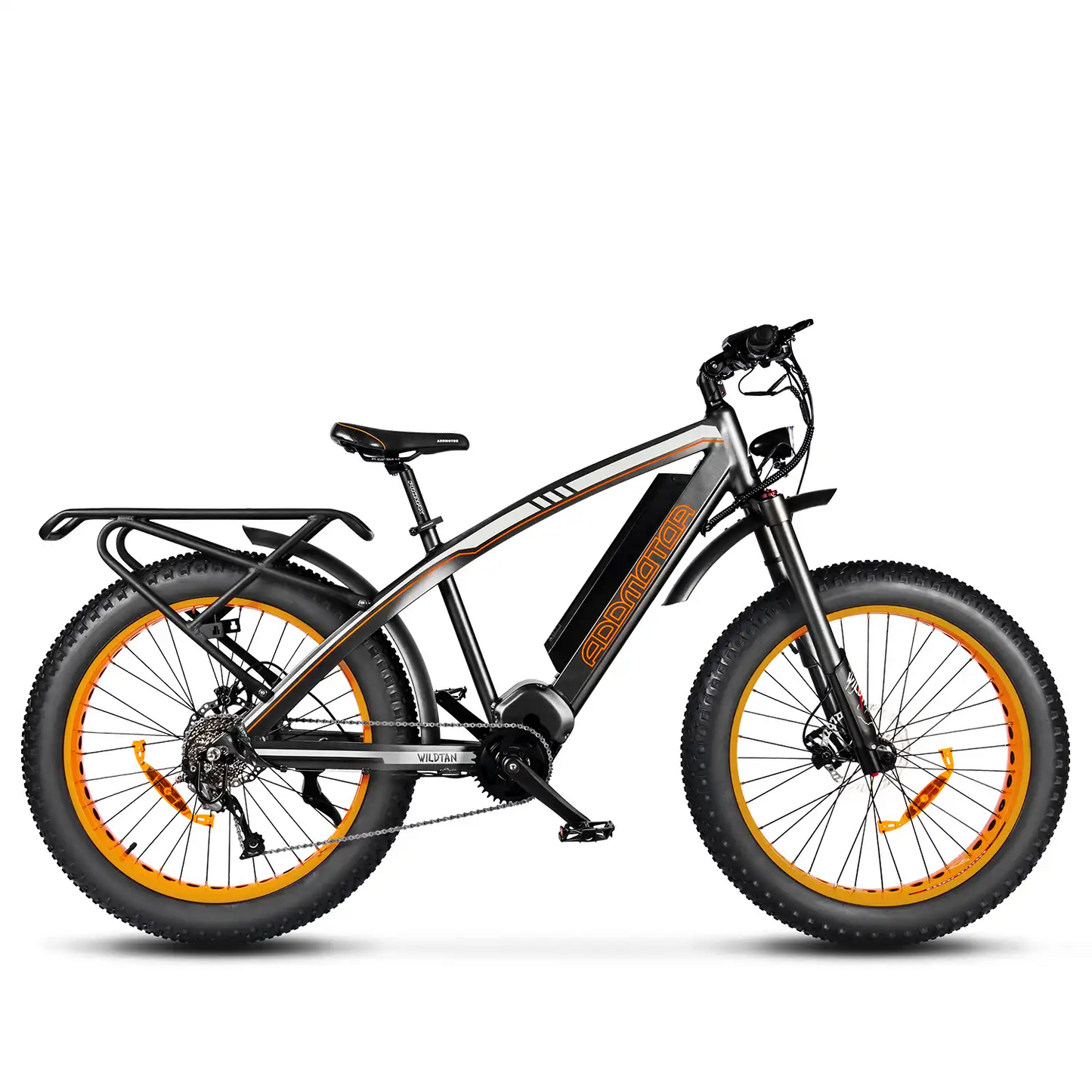 Addmotor - Wildtan M5600 electric fat-tire mountain bike isolated on a white background.