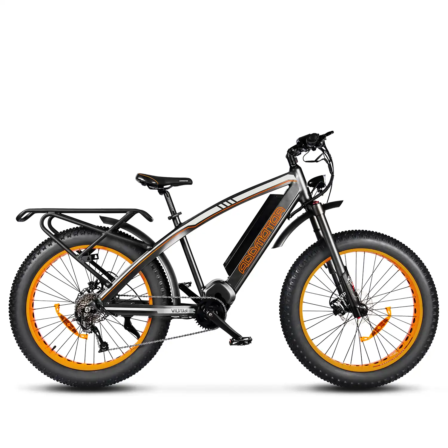 Addmotor - Wildtan M5600 electric fat-tire mountain bike isolated on a white background.