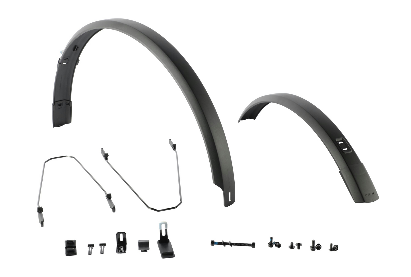 The Aventon Fender Set Pace 4 is an all-metal fender set engineered for a perfect fit on your ebike, including front and rear fenders, metal support rods, and mounting hardware, all from Aventon.