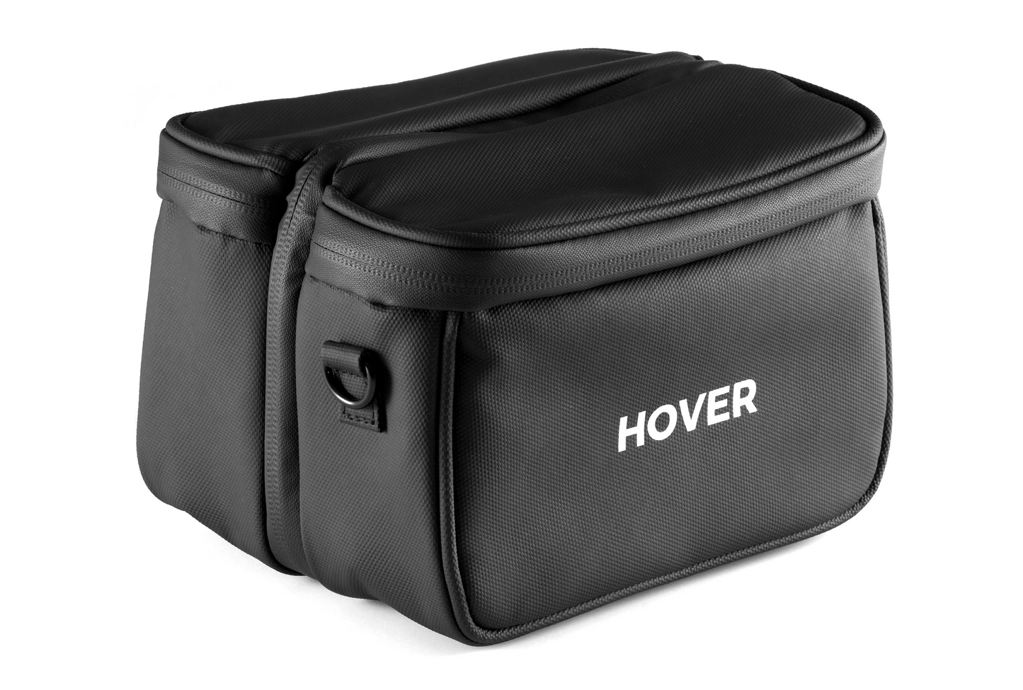 The HOVERAir Carry Bag, in sleek black, boldly displays "HOVER" on its rectangular design. It features a zippered top and an external zippered pocket, perfect for carrying your HoverAir X1 Pro Max essentials.