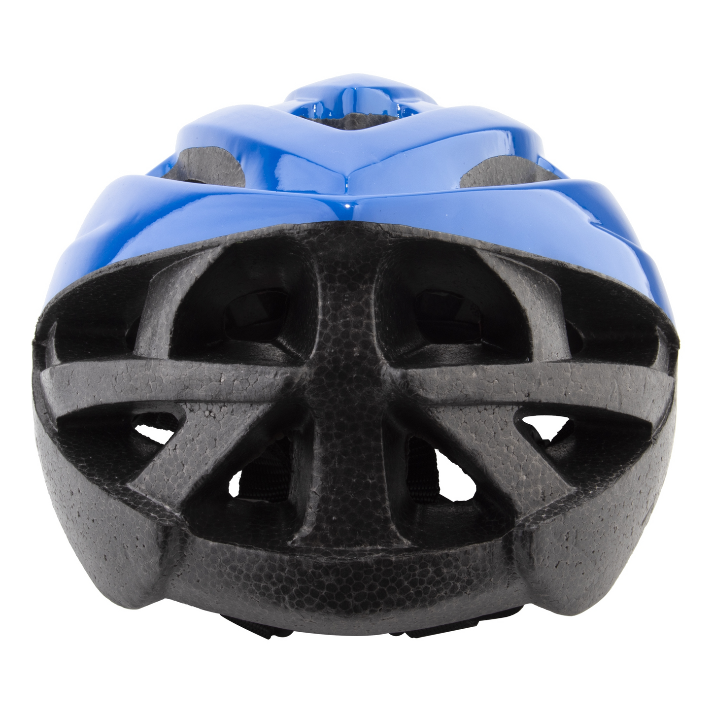 Close-up view of the Aerius V10 Helmet in blue, highlighting its protective foam interior, ventilation holes, and adjustable dial retention system for a secure fit.
