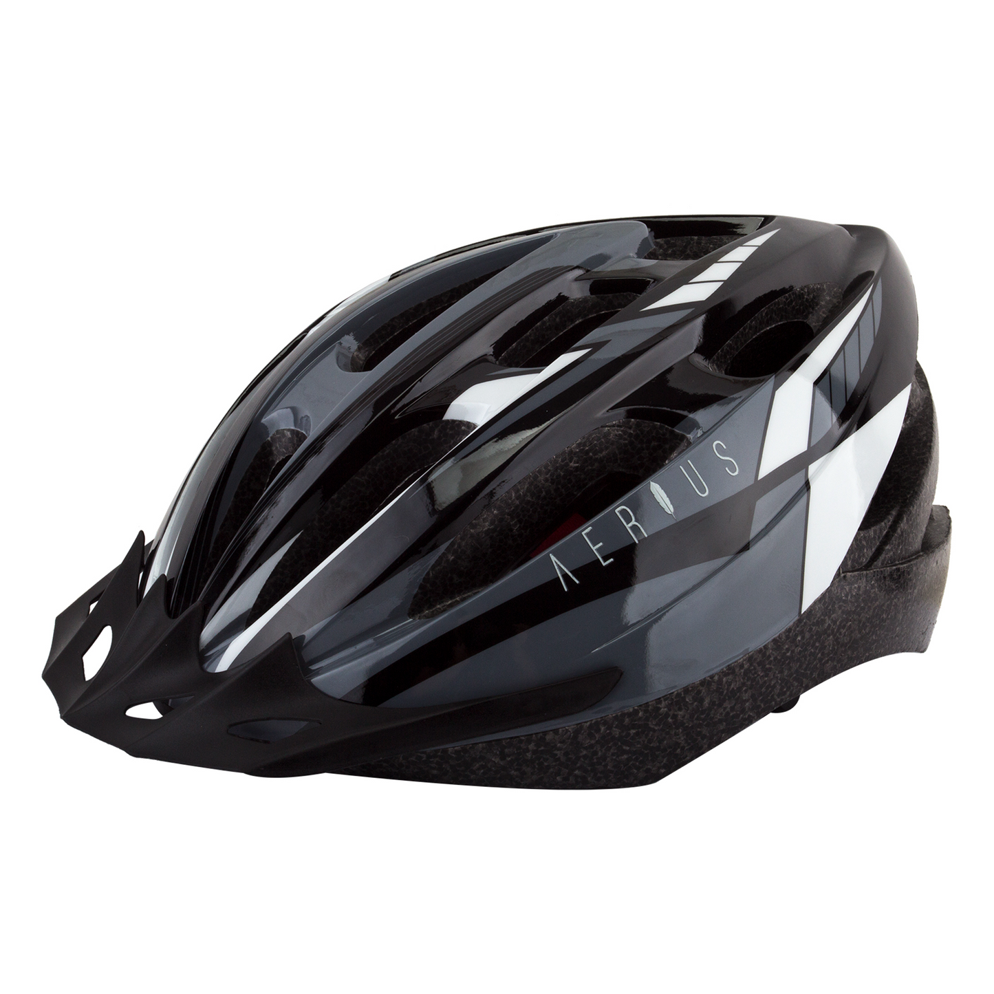 Black and white Aerius V10 Grey M/L adjustable cycling helmet isolated on a white background.
