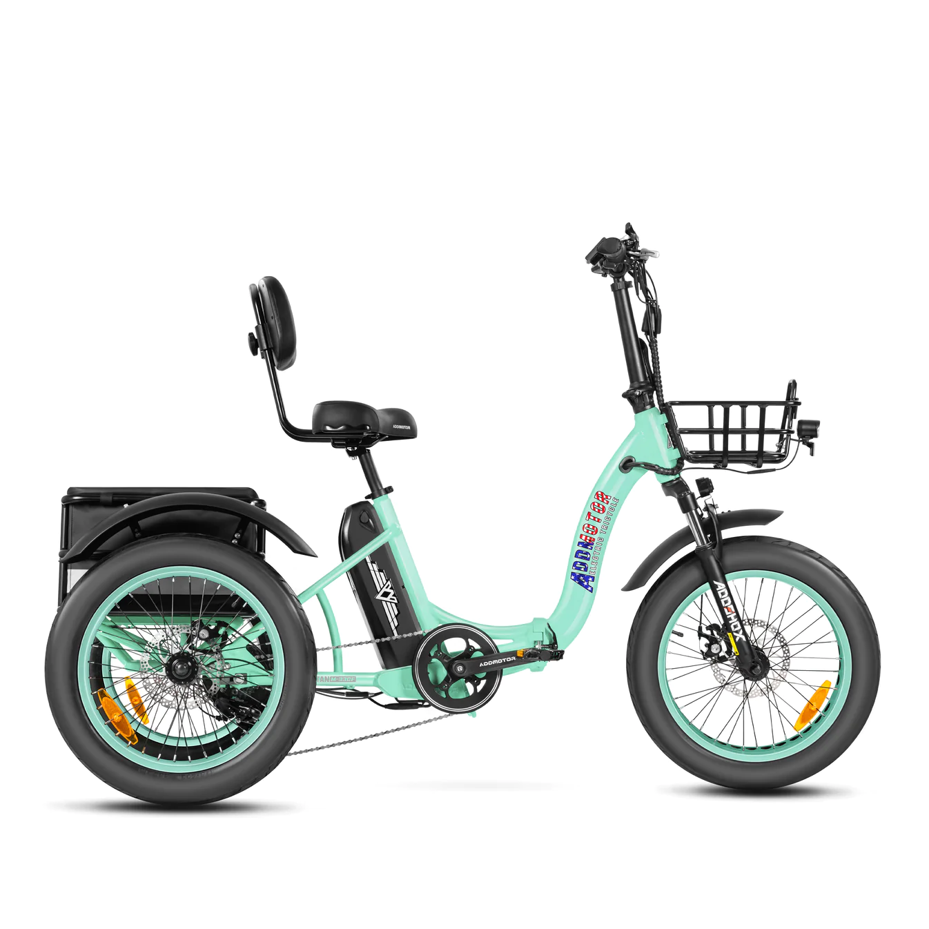 A convenient way to commute on an Addmotor - Triketan M-330F Folding eTrike with a basket.