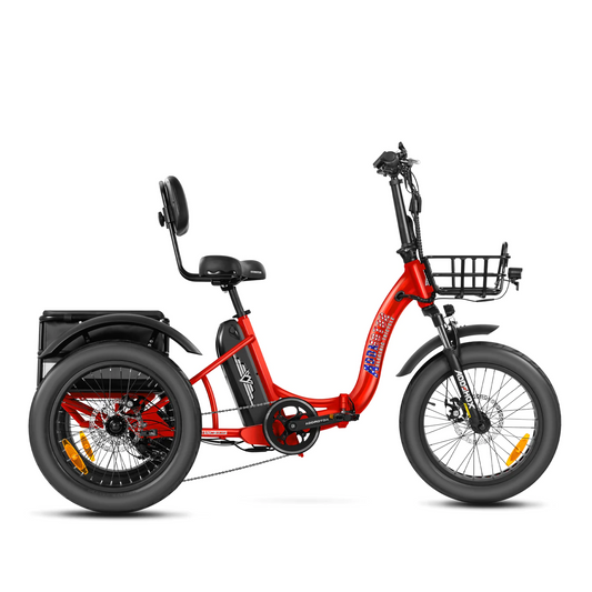 An Addmotor - Triketan M-330F Folding eTrike on a white background, offering a convenient way to commute.