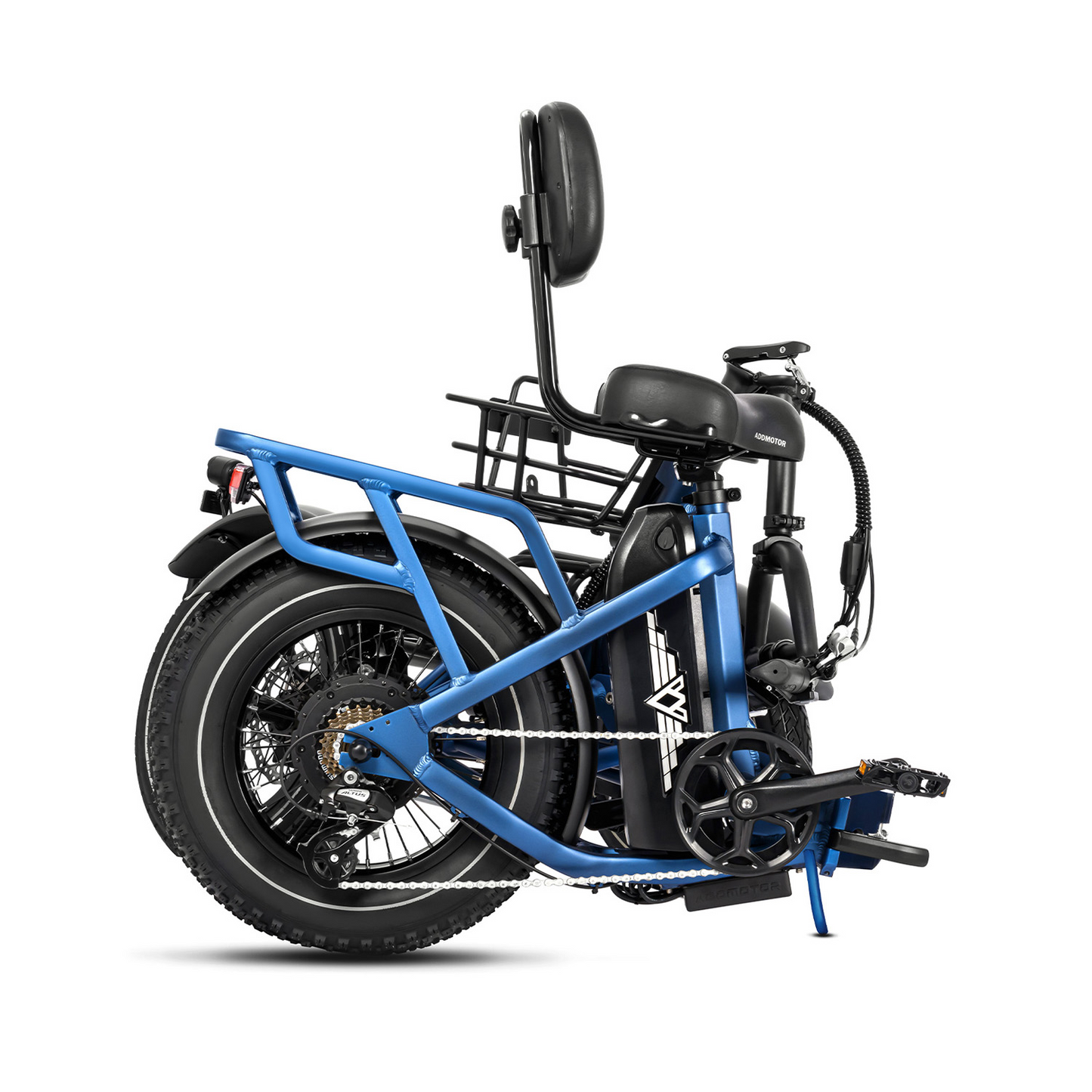 Addmotor - SPYTAN electric cargo bike with thick tires and a rear rack, displayed on a white background.