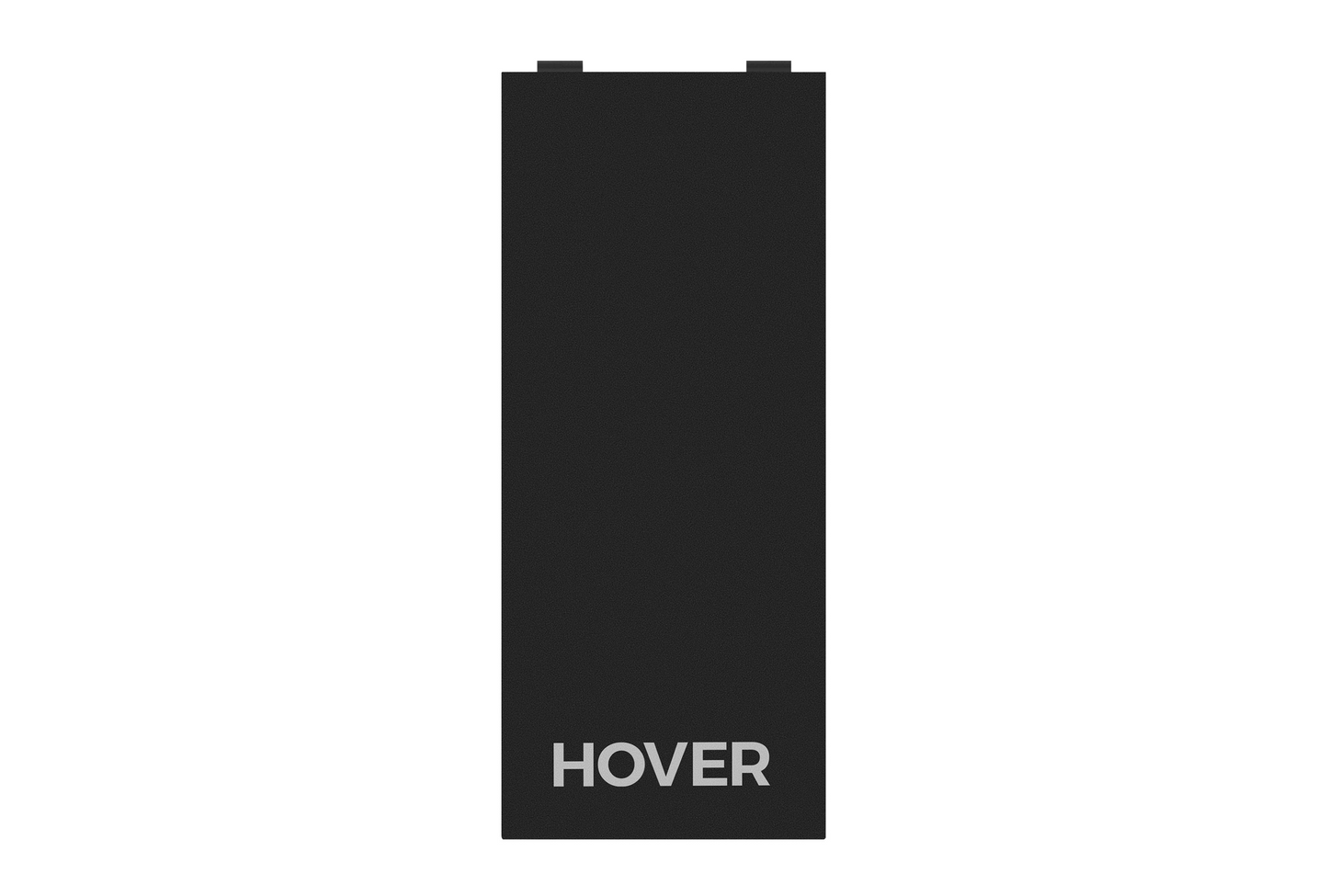 A black rectangular device labeled "HOVER" is shown against a white background, echoing the sleek design of HOVERAir X1 Battery or futuristic gadgets like the PowerCase.