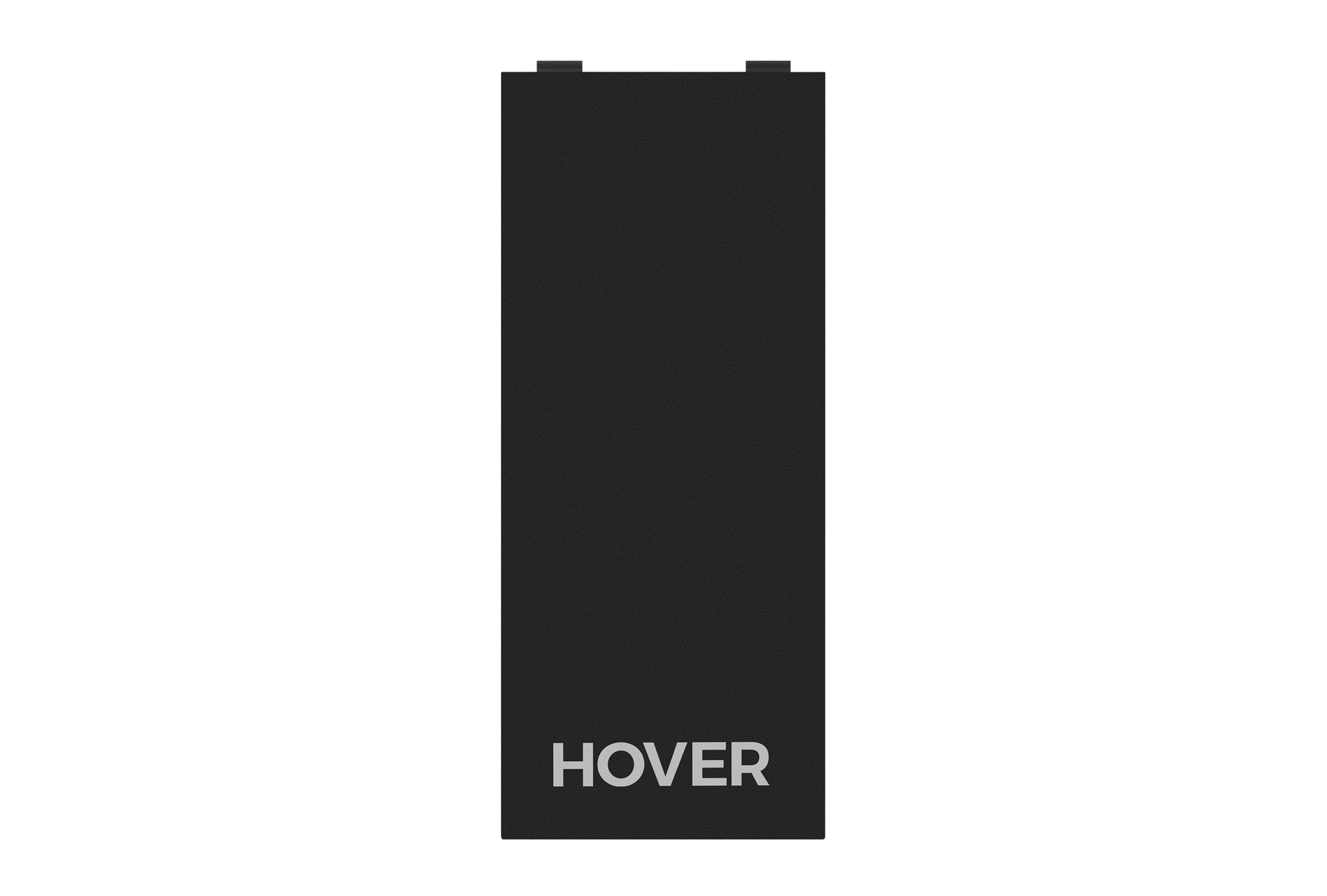 A black rectangular device labeled "HOVER" is shown against a white background, echoing the sleek design of HOVERAir X1 Battery or futuristic gadgets like the PowerCase.