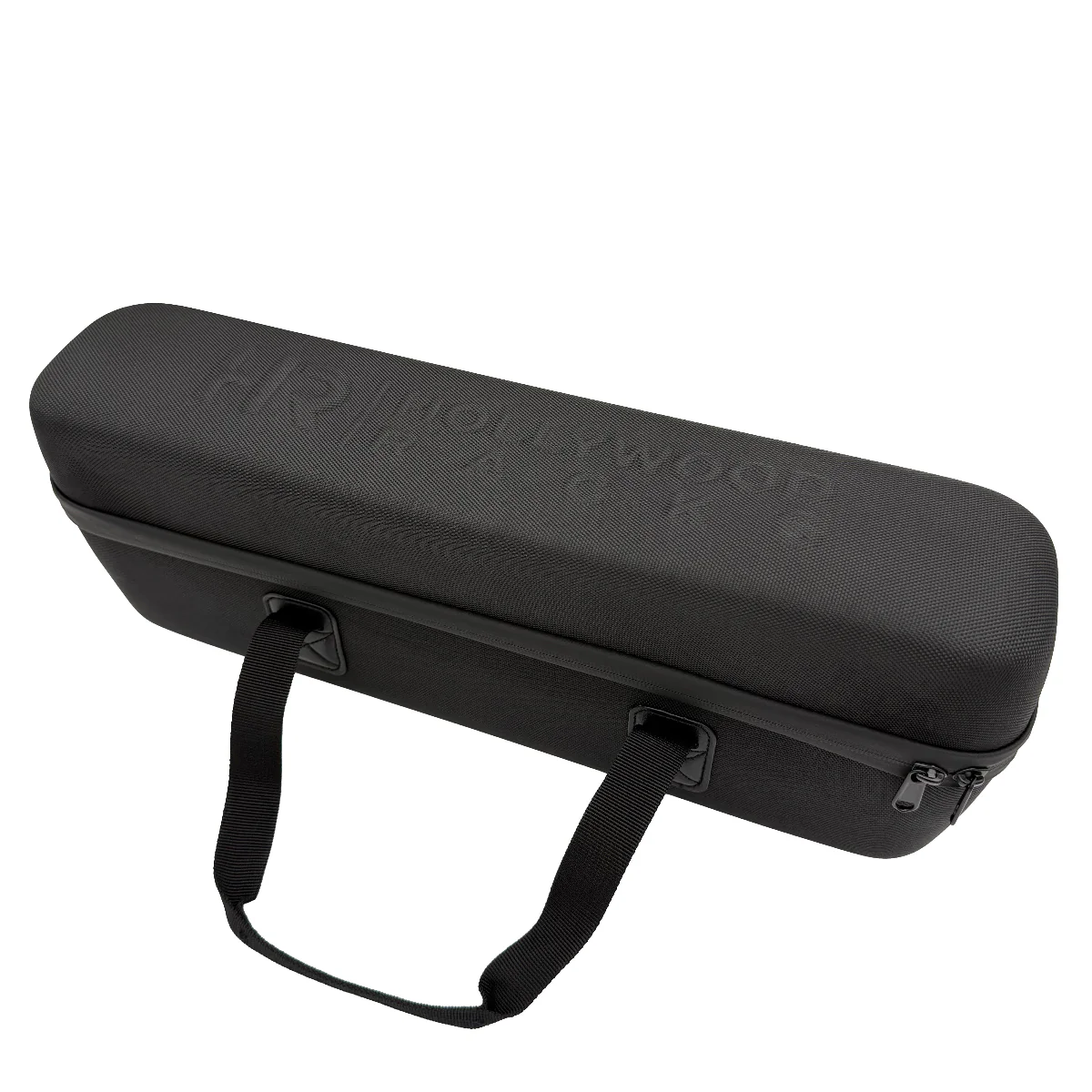 The Hollywood Racks Transport Bag for eBike Battery is a black rectangular zippered bag with two handles and the brand embossed on top. It's ideal for secure, weather-resistant battery storage while traveling.