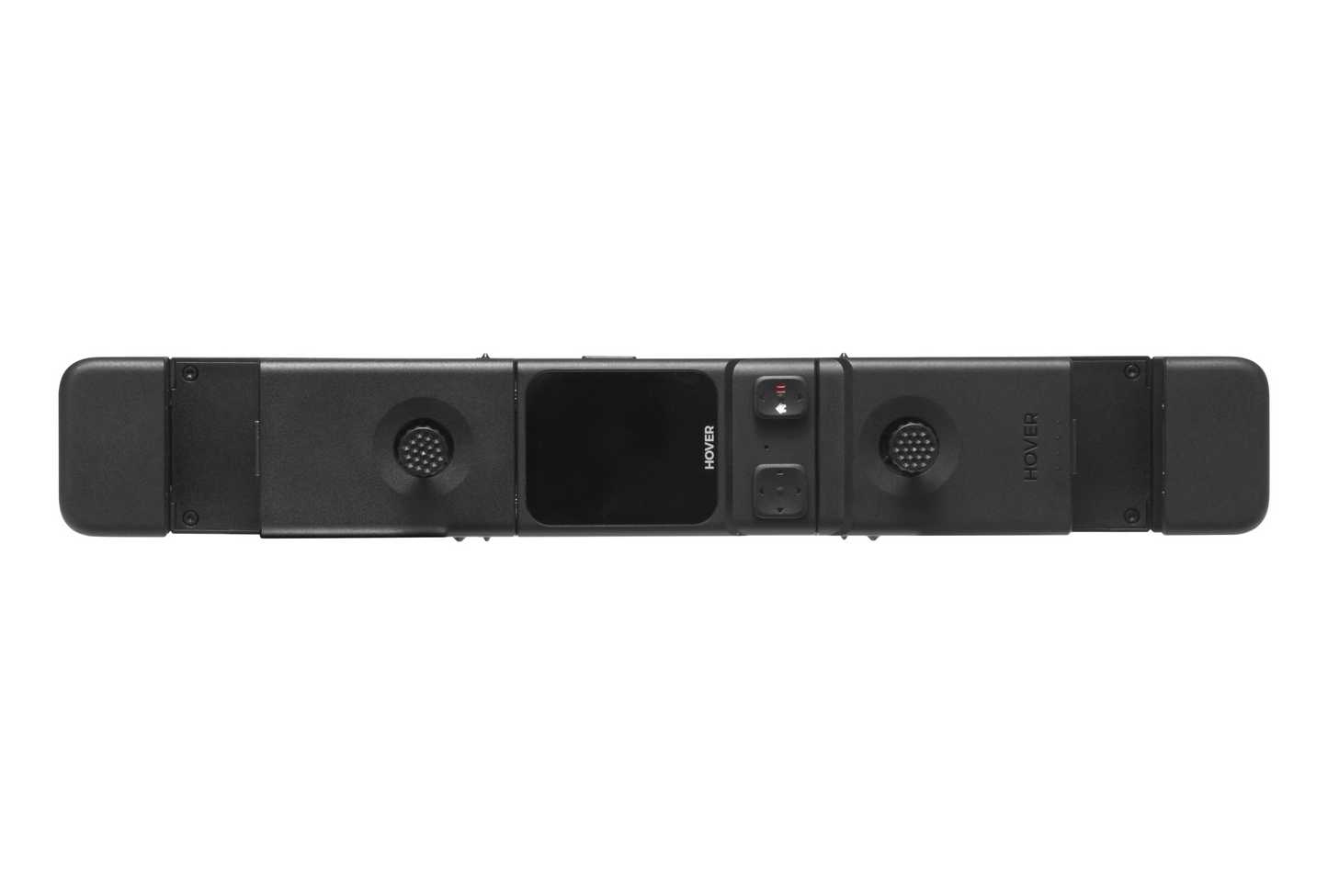 The HOVERAir Beacon features a central screen enhanced with HoverLink technology, flanked by two speakers and two camera lenses on the right for real-time monitoring, as part of the HOVERAir Beacon and JoyStick Bundle.