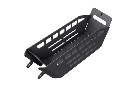 The Himiway Frame Basket for the C5 is a rectangular black bike storage accessory with vented sides and mounting brackets, shown at an angle against a white background.