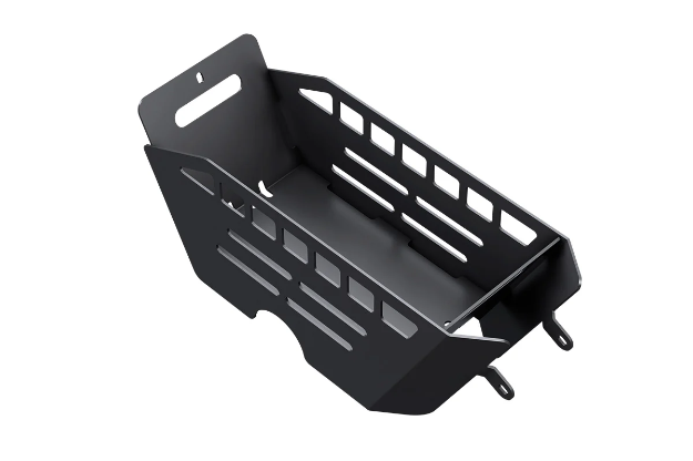 The Himiway Frame Basket for the C5 is a black metal cargo carrier with rectangular cutouts, angled sides, and mounting holes, shown against a white background.