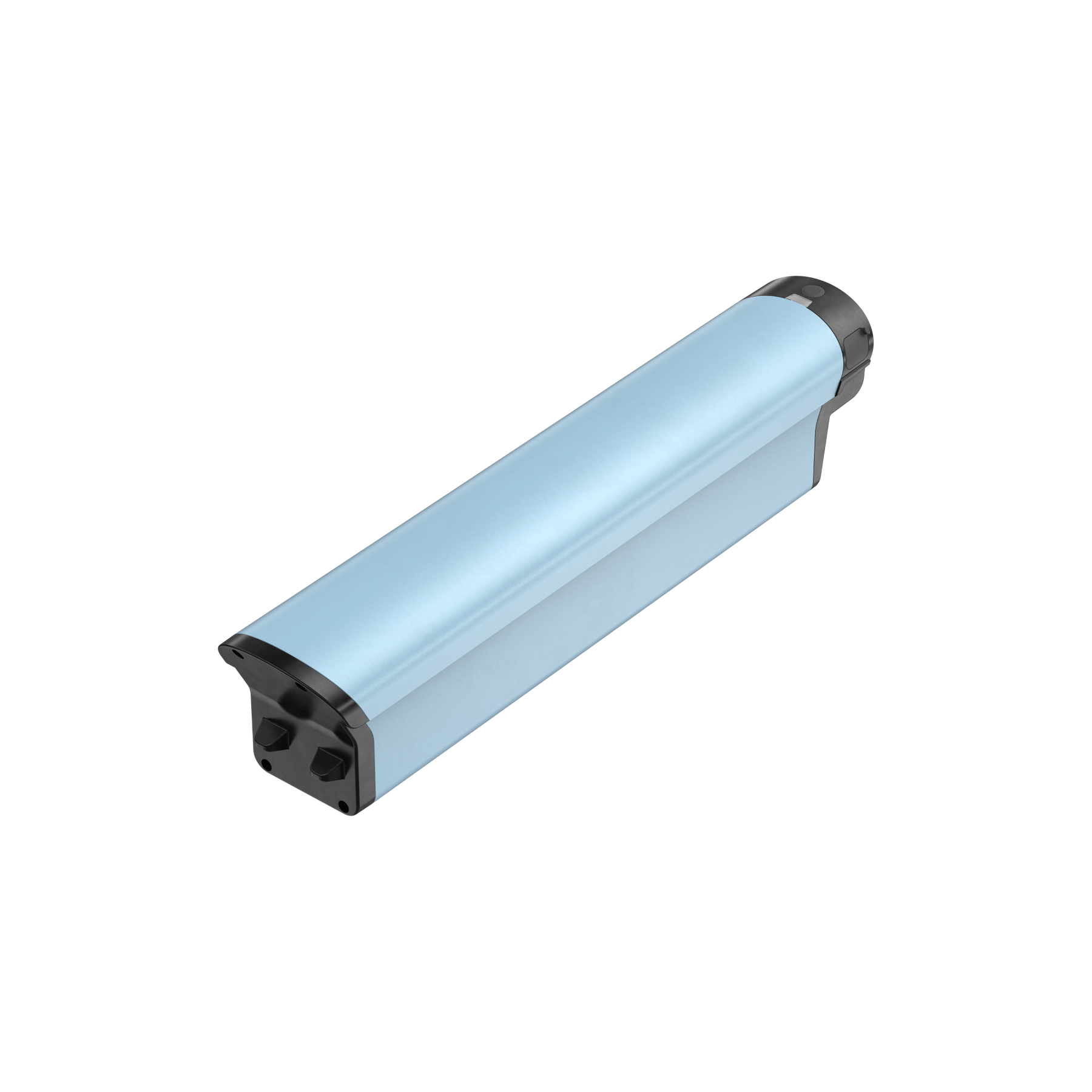 The Velotric Battery Pack, a rectangular light blue bike battery with black end caps, is easily removable and displayed against a plain white background.