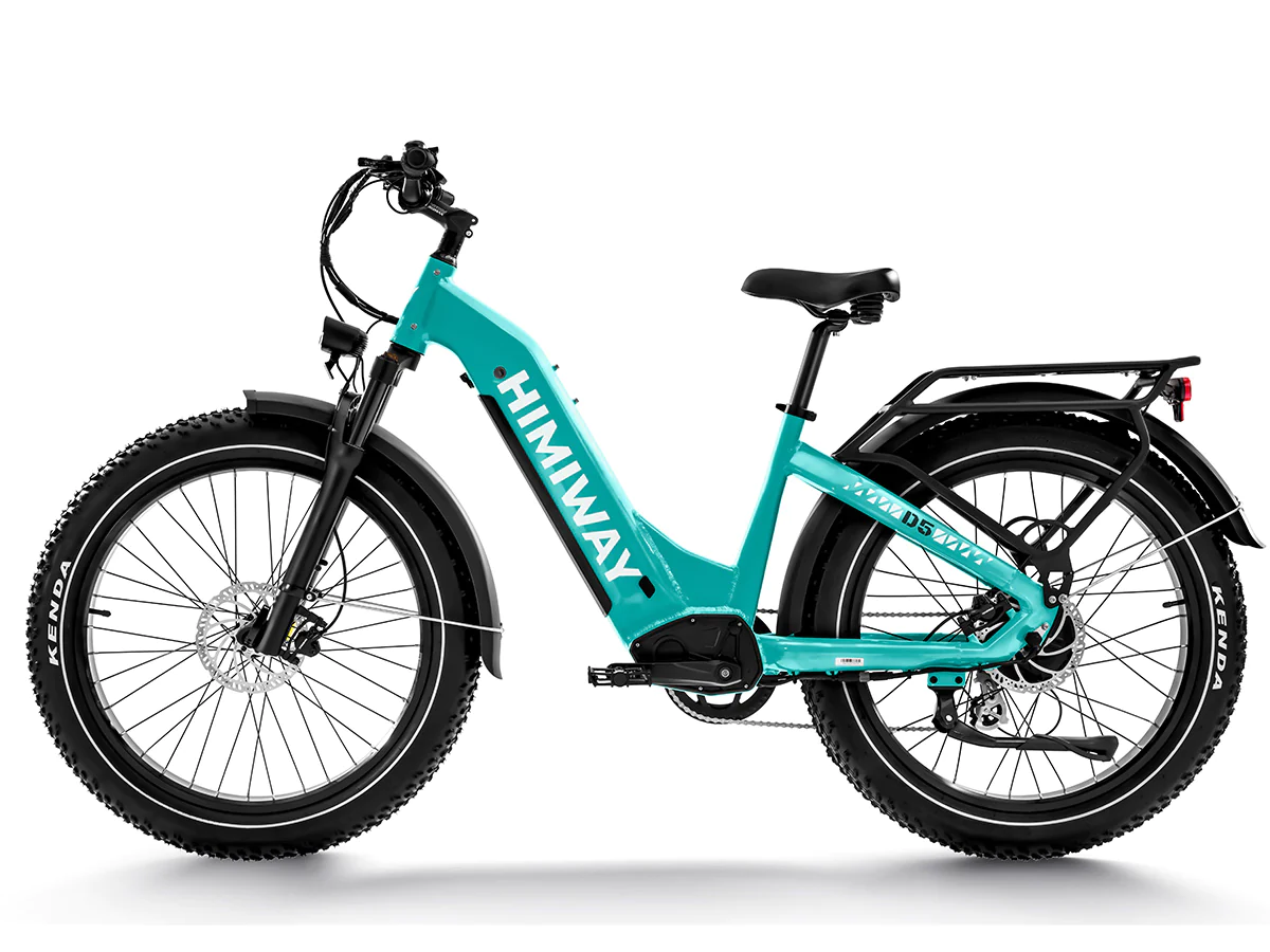 A blue Himiway Zebra Step Through ebike is shown against a white background.