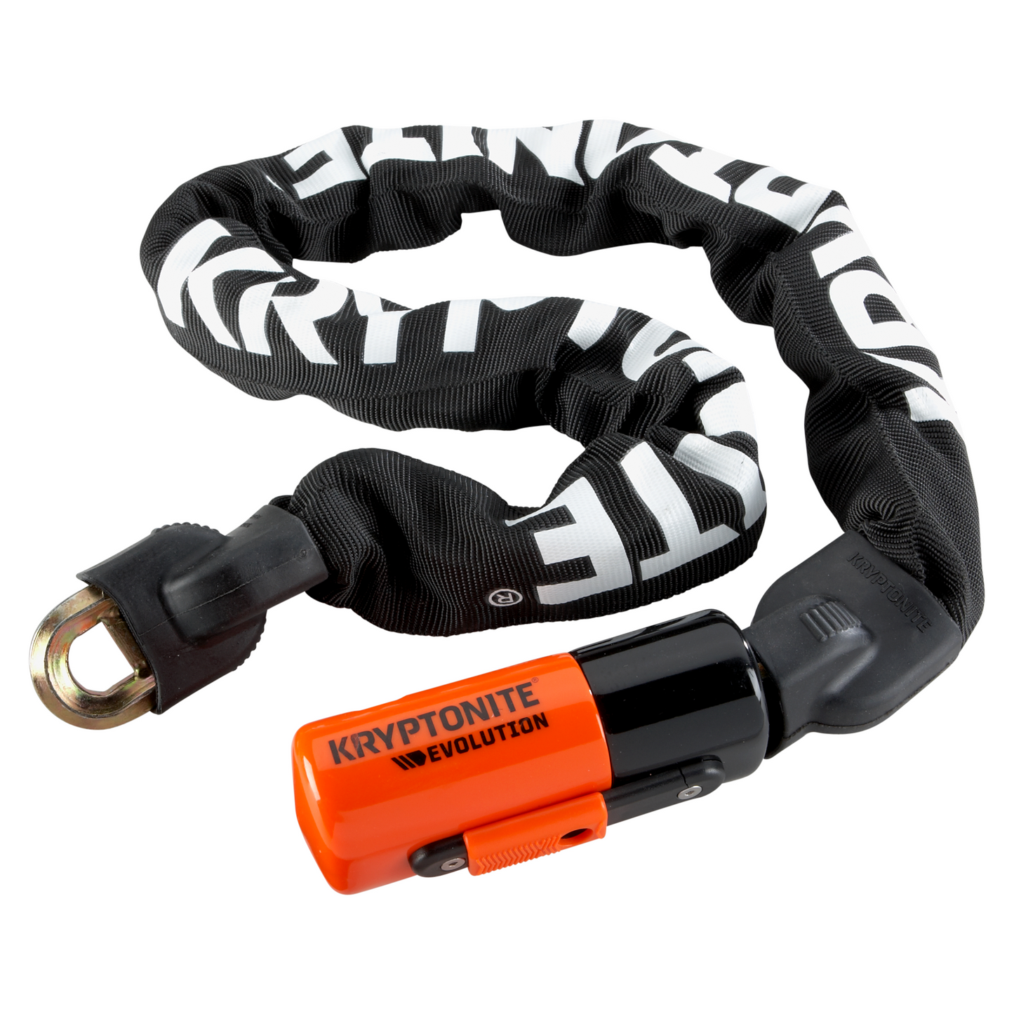 A black and orange Kryptonite Kryptolok 1090 bike lock with an orange handle, featuring high security disc-style cylinder for E-Bike Approved Gold Rated ANTI Theft Protection.