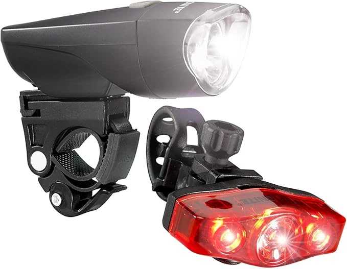 The Kryptonite Light Combo, featuring the F500 headlight in black and M300 taillight in red, comes with a multi-fit quick release system and sturdy mounting brackets.