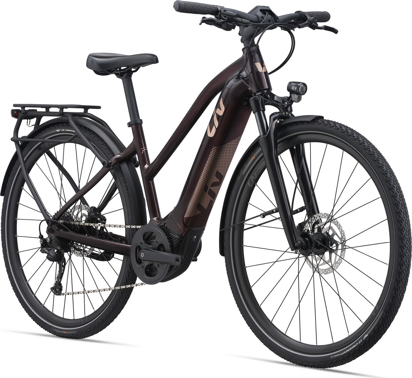 A LIV - AMITI-E+ 2 electric bike with a powerful motor and long-lasting battery, placed on a white background.