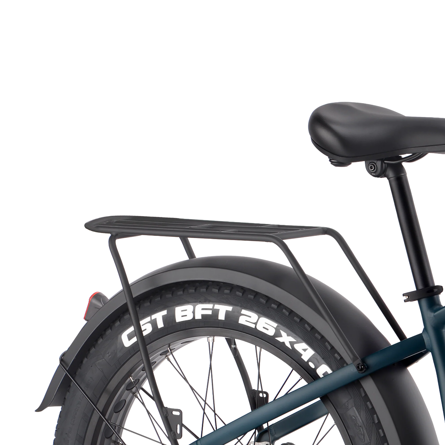 A fat bike with a Velotric - Nomad rear rack.