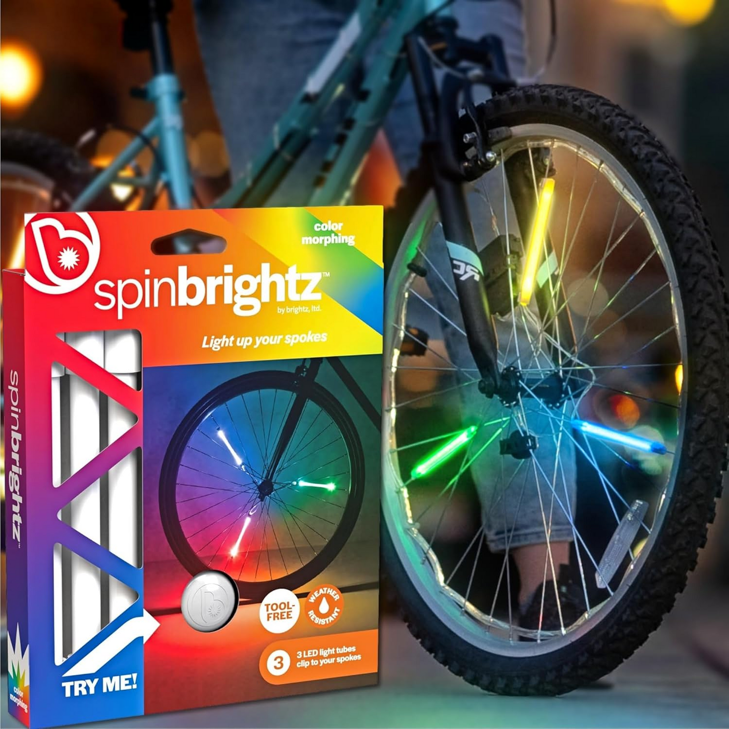 Spin Brightz by Brightz provides vibrant, weather-resistant LED wheel lights in various colors, perfect as light-up spoke accessories.
