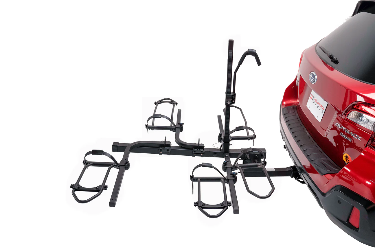 An red SUV with a Hollywood Racks - Trike Adapter Kit For Sport Rider attached to it, specifically designed for trike adapter.