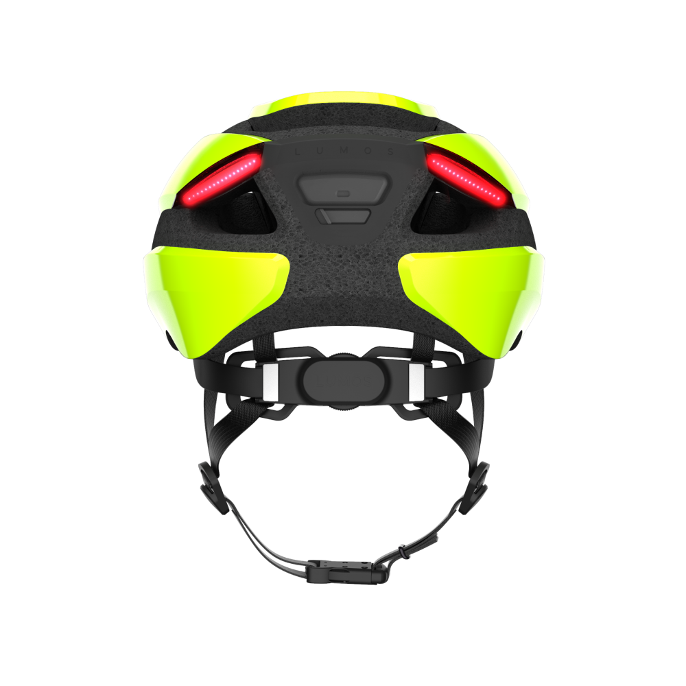 High-visibility Lumos Ultra MIPS Helmet with integrated LED lighting on a black background.