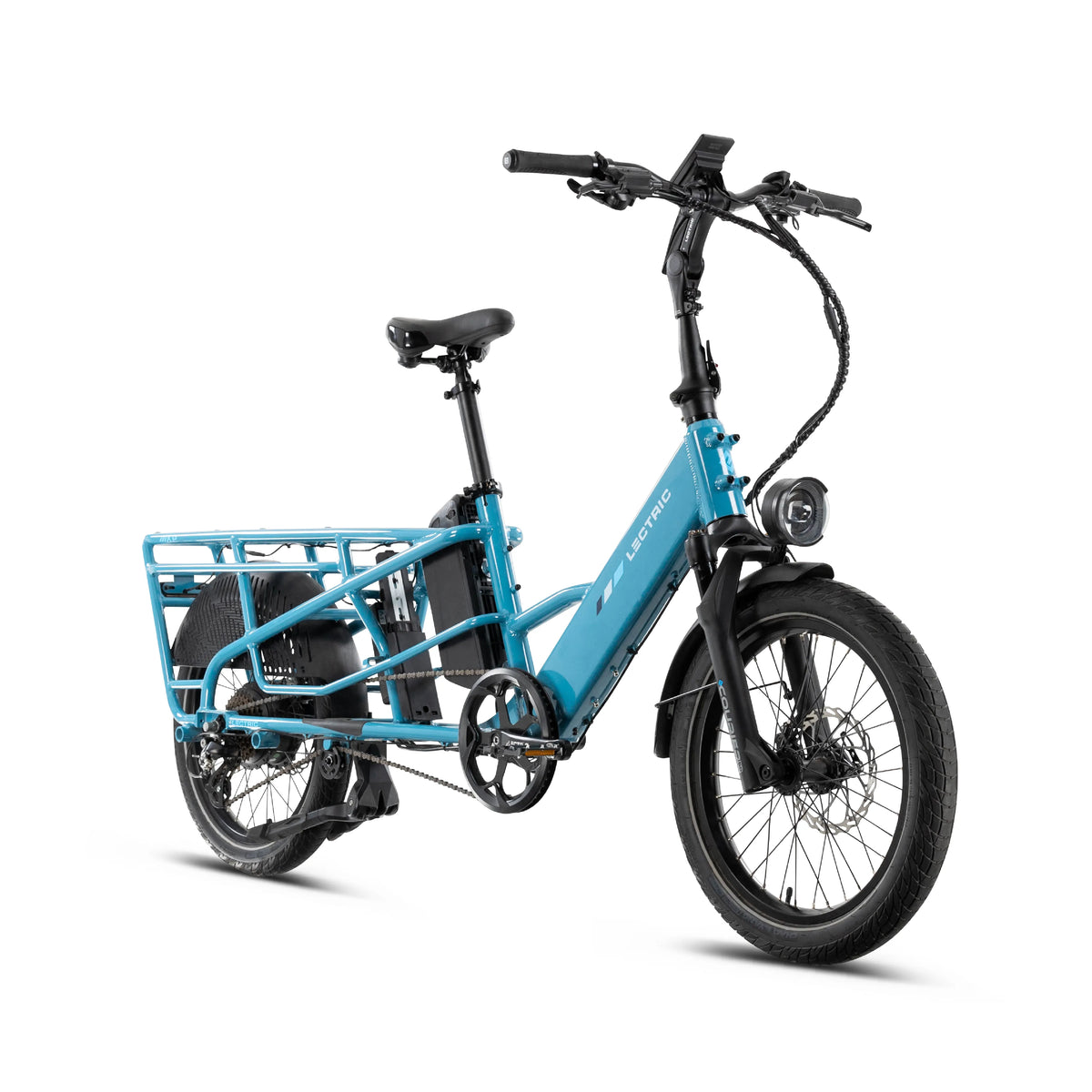 Lectric XPedition2 Raindrop Blue single-battery configuration electric bike, three-quarter view