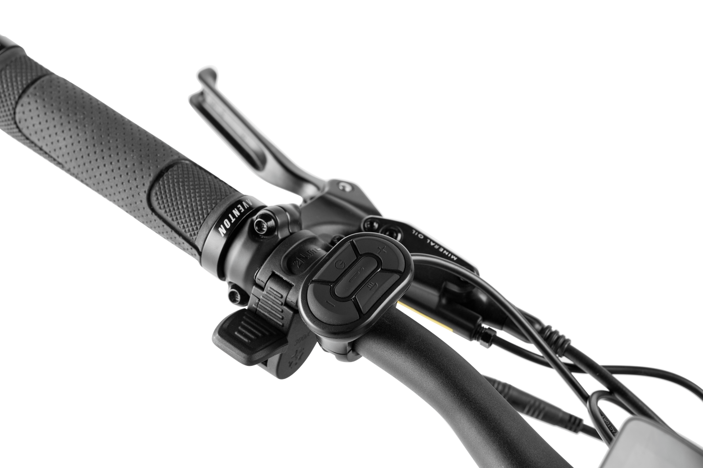 A close up of a handlebar on an Aventon - LEVEL.2 Step Through - Polar White - R eBike providing comfort and range.