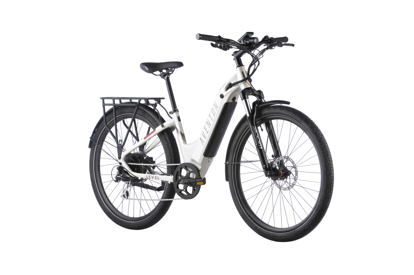 The Aventon - LEVEL.2 Step Through - Polar White - R, a commuter eBike with a comfortable range.
