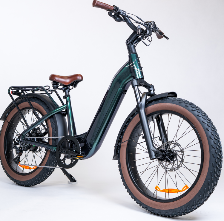 The Magnum - Bliss by Tampa Bay eBikes features a black frame, powerful 500W motor, brown saddle and grips, wide knobby tires, front and rear fenders, and rear cargo rackβshown against a white background.