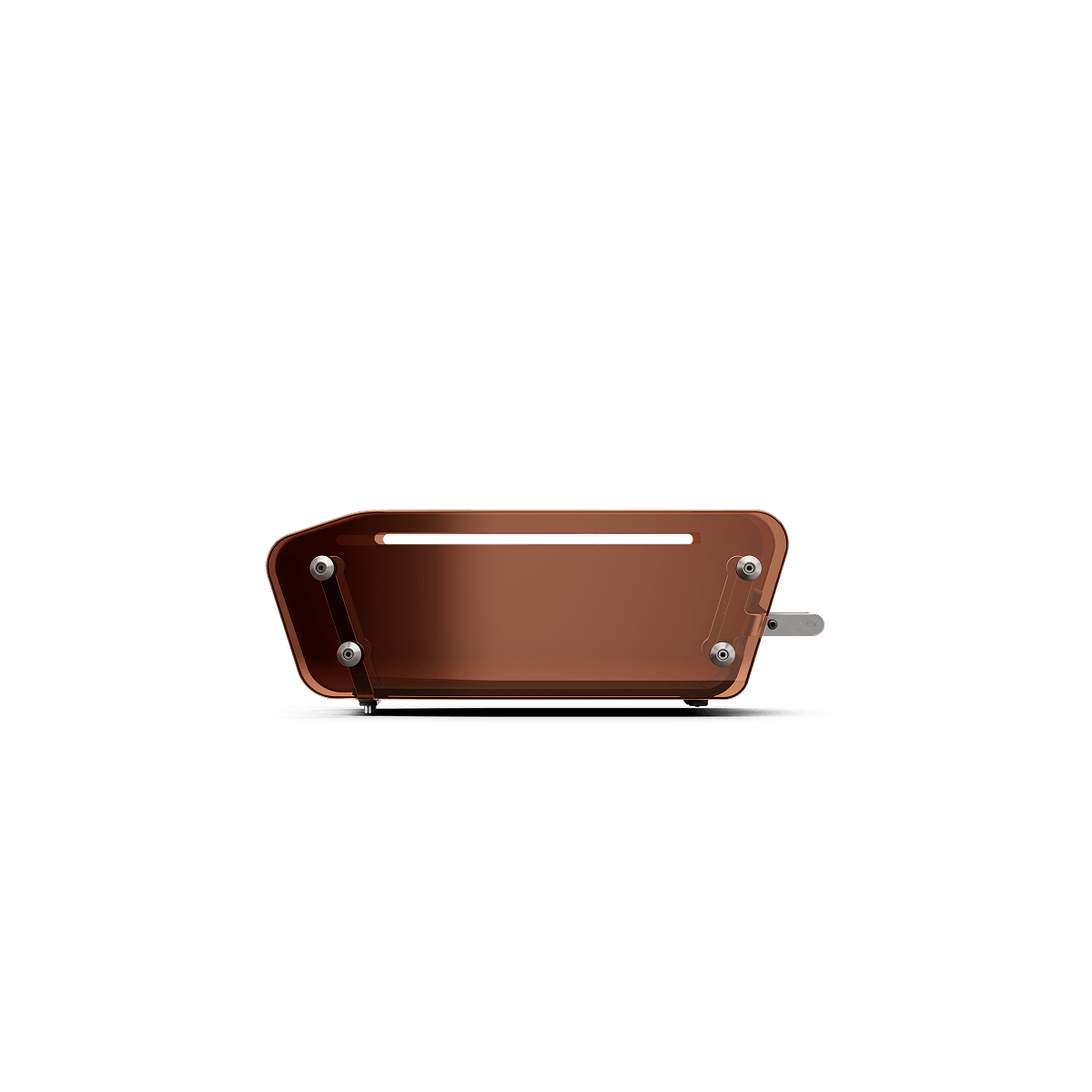 A copper-colored metal toaster, featuring a lever, screws, and bread slot—evoking the sleek design of the Segway MUXI Middle Basket by Segway—is displayed from the side against a plain white background.