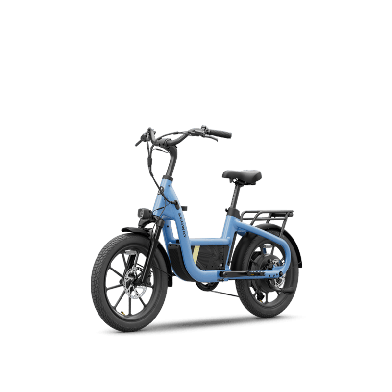 Segway MUXI Pro cargo electric bike in Reef Blue, three-quarter view facing left