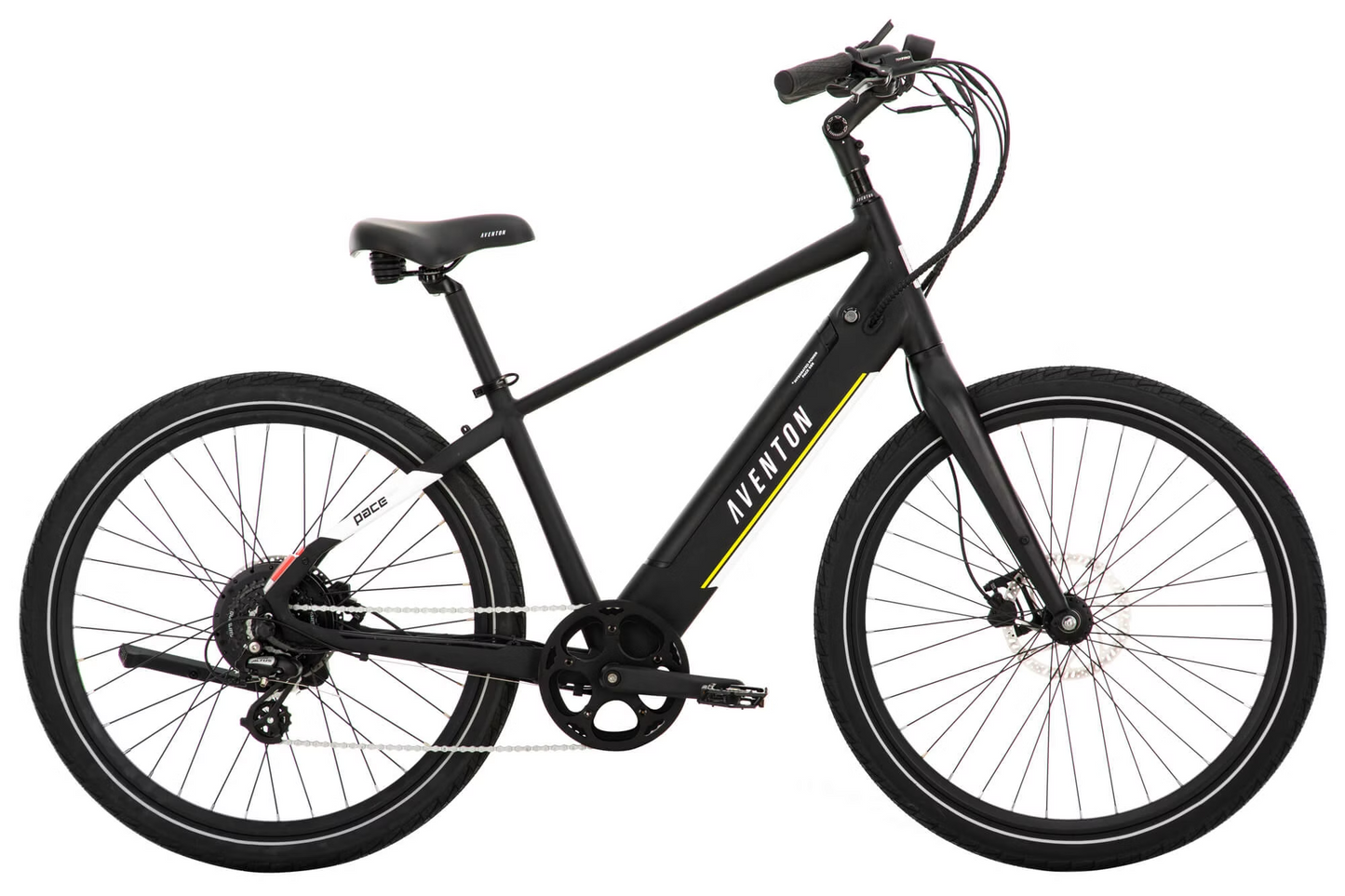 An Aventon - Pace 500.3 - Midnight - L electric bike, powered by a 500W motor, is shown against a white background.