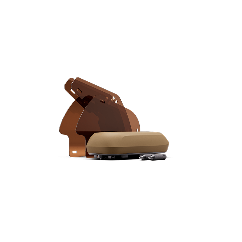 A beige rectangular device with a dark base from the Segway MUXI Passenger Kit by Segway includes two transparent brown plastic covers and a small metal component, all shown on a plain white background.