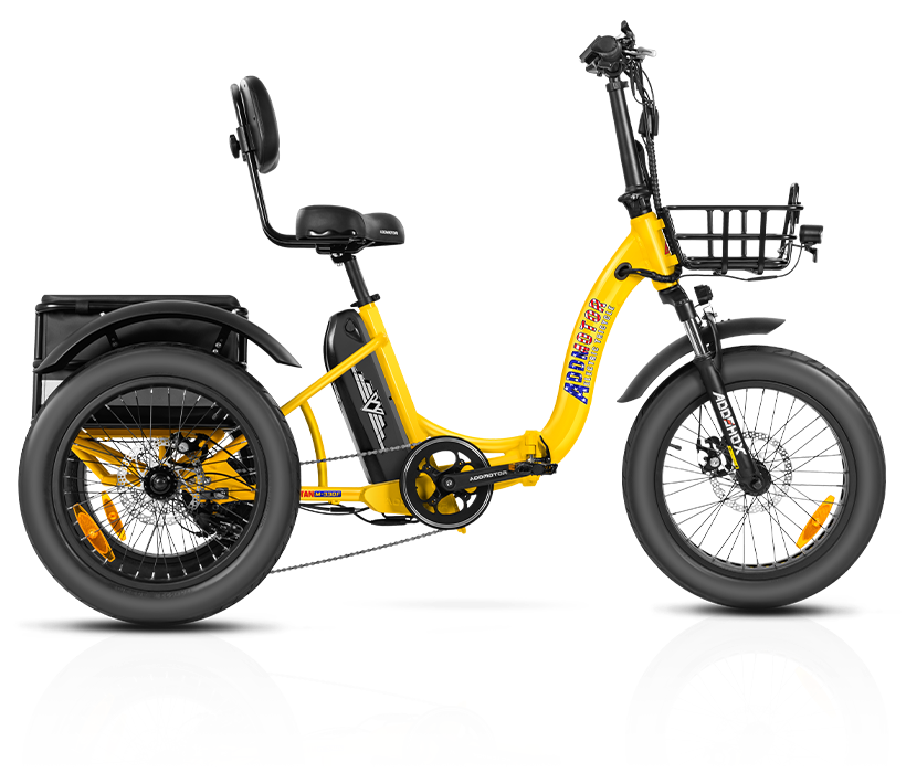 An Addmotor - Triketan M-330F Folding eTrike with a black seat, providing a convenient way to commute.