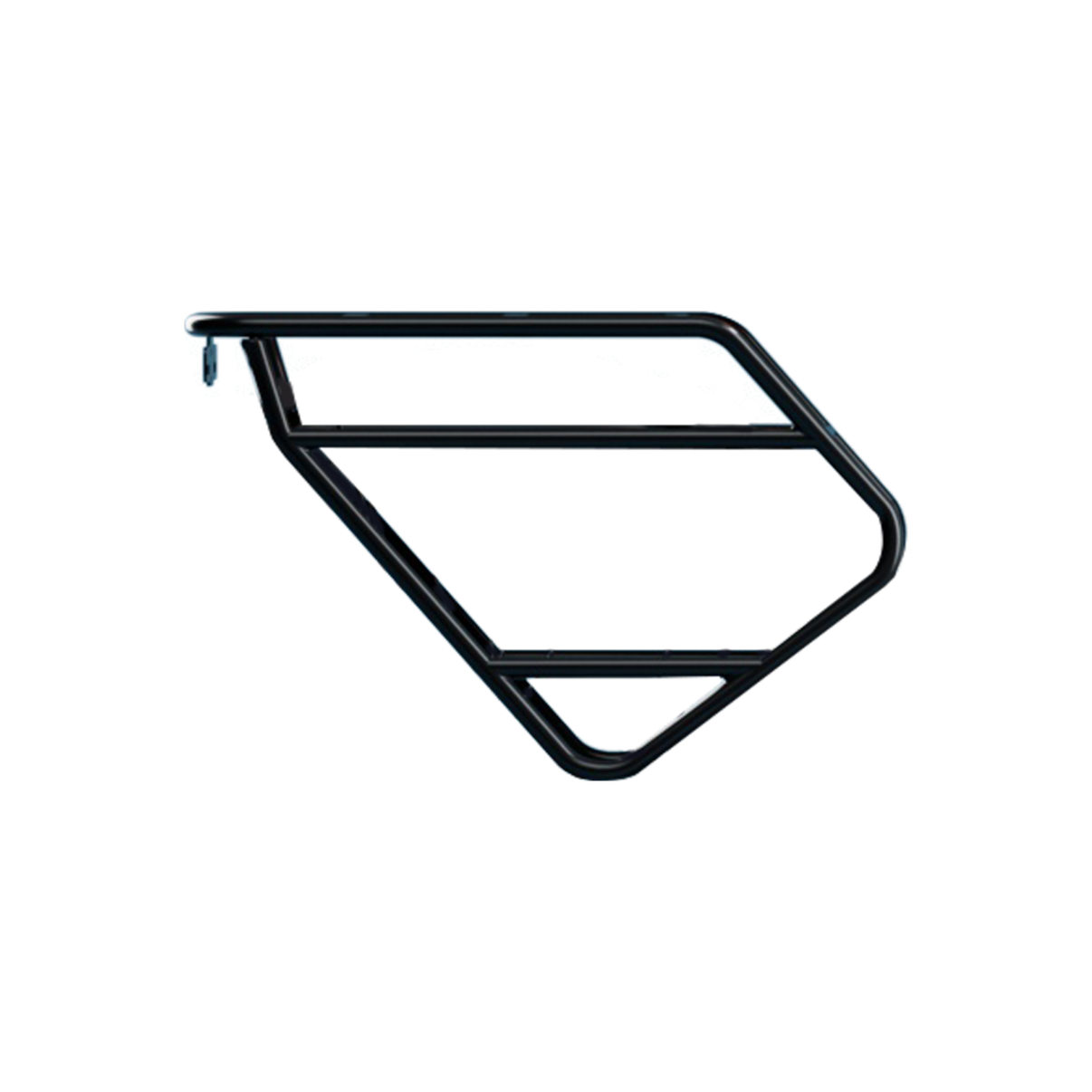 The Rear Rack - Urtopia - Carbon 1 ST by Urtopia features a geometric design with horizontal bars, made from lightweight black aluminum.