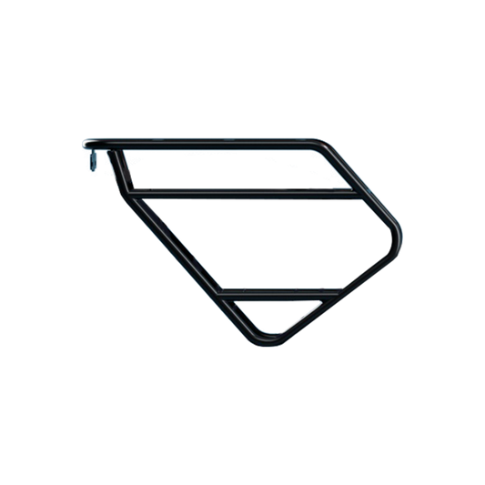 The Rear Rack - Urtopia - Carbon 1 ST by Urtopia features a geometric design with horizontal bars, made from lightweight black aluminum.