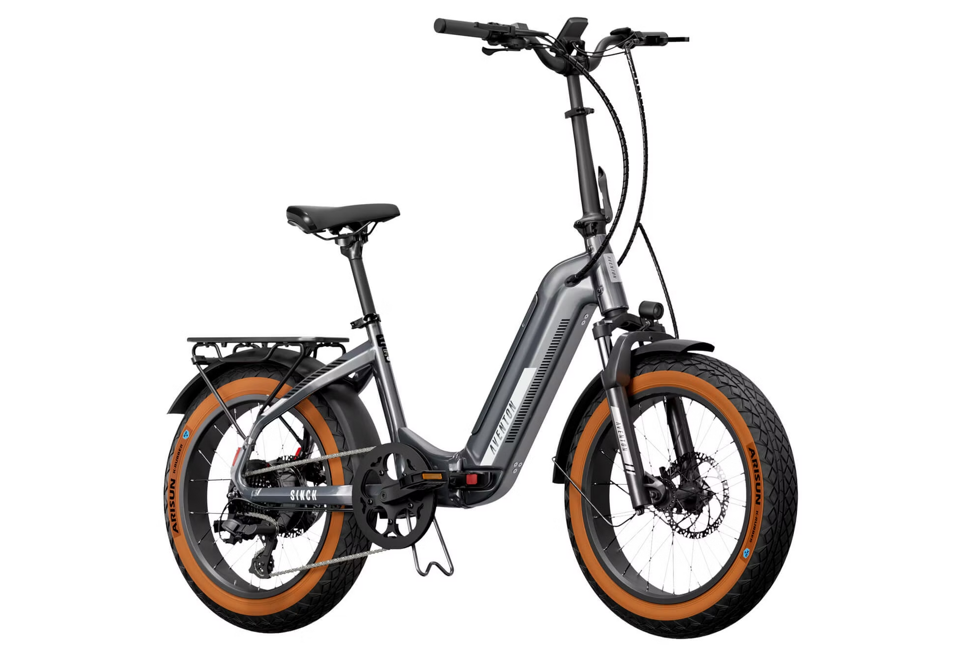 The Aventon - Sinch.2 - Quicksilver electric bike is shown against a white background.