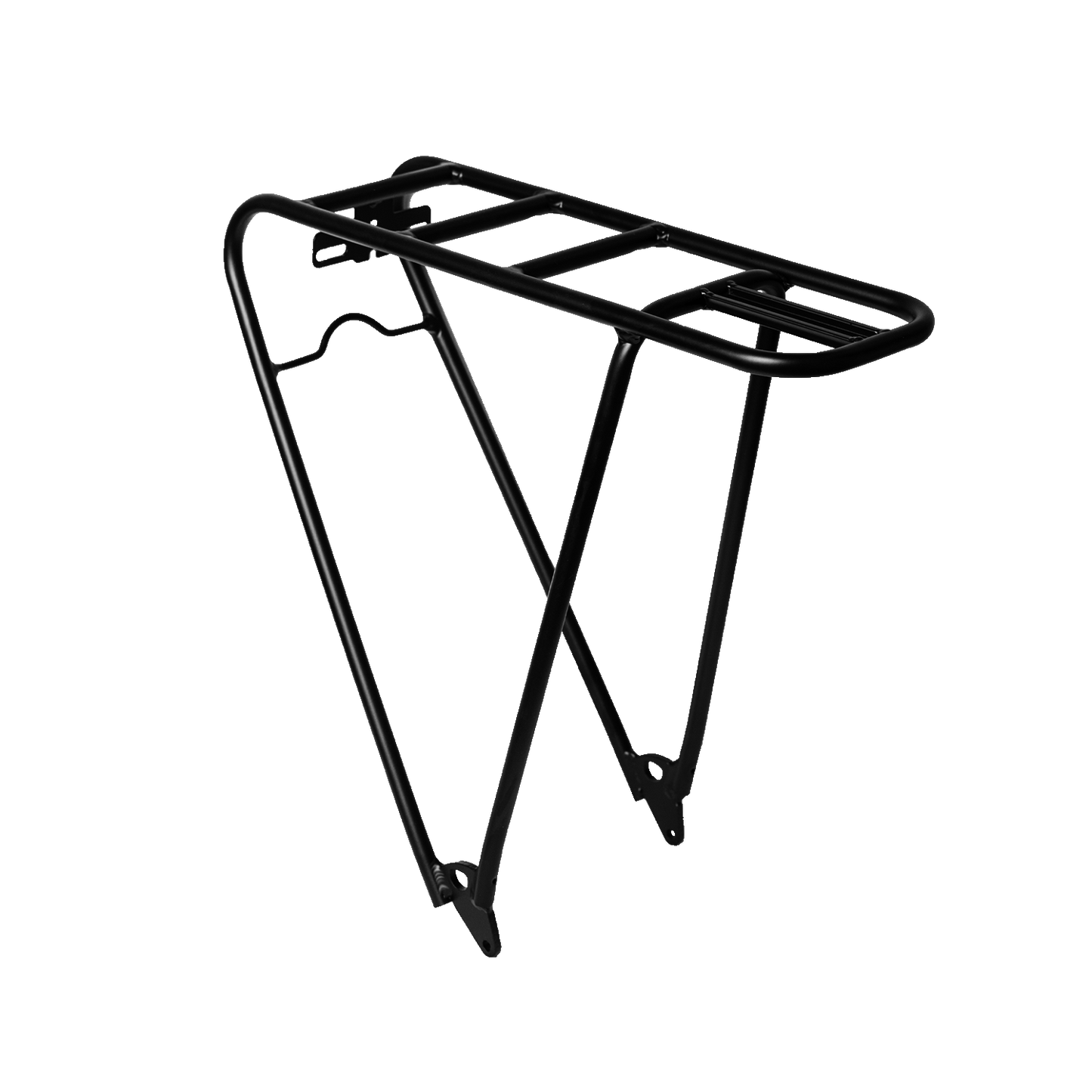The Urtopia Rear Rack for the Carbon 1 Pro is a sleek black metal rack made from lightweight aluminum. Its flat top and dual support legs provide secure item transport above the rear wheel.
