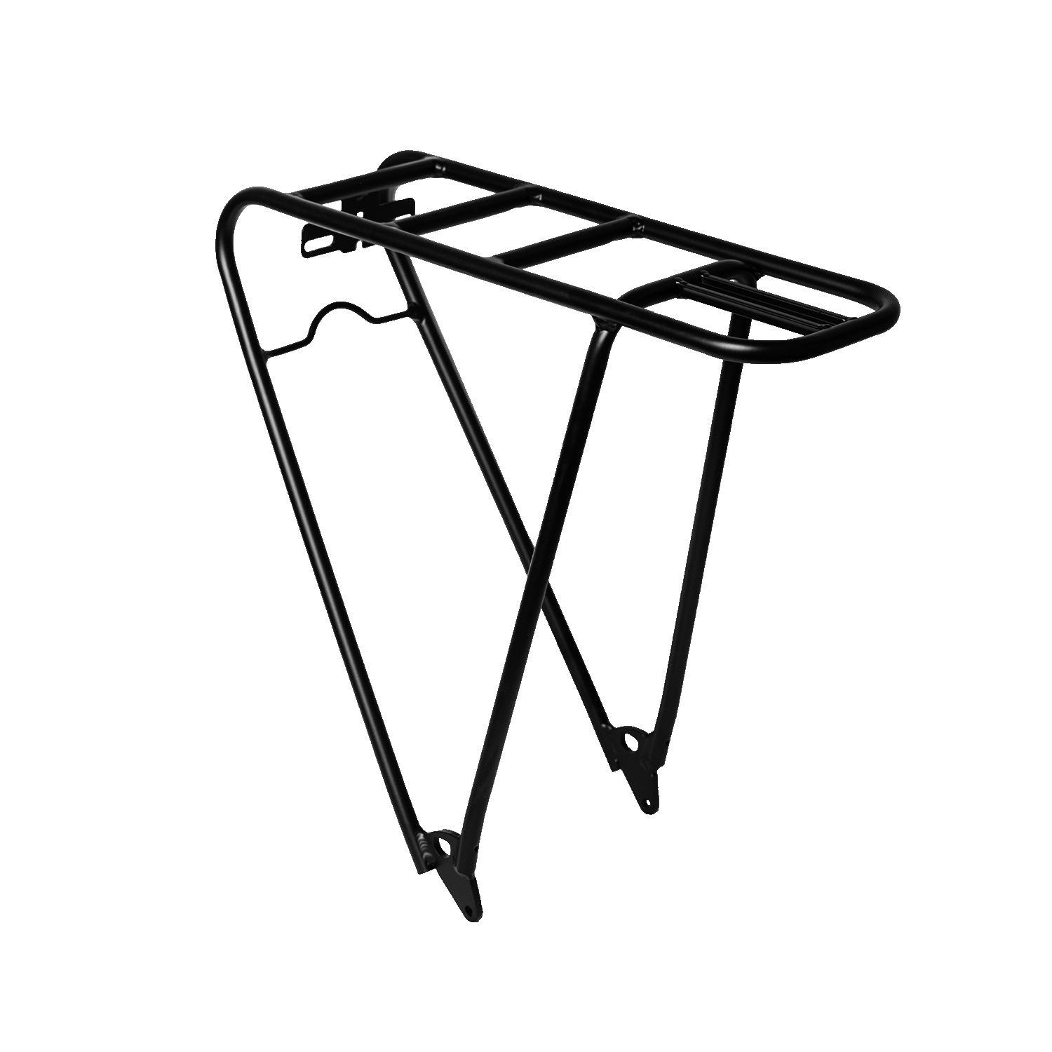 The Urtopia Rear Rack for the Carbon 1 Pro is a sleek black metal rack made from lightweight aluminum. Its flat top and dual support legs provide secure item transport above the rear wheel.