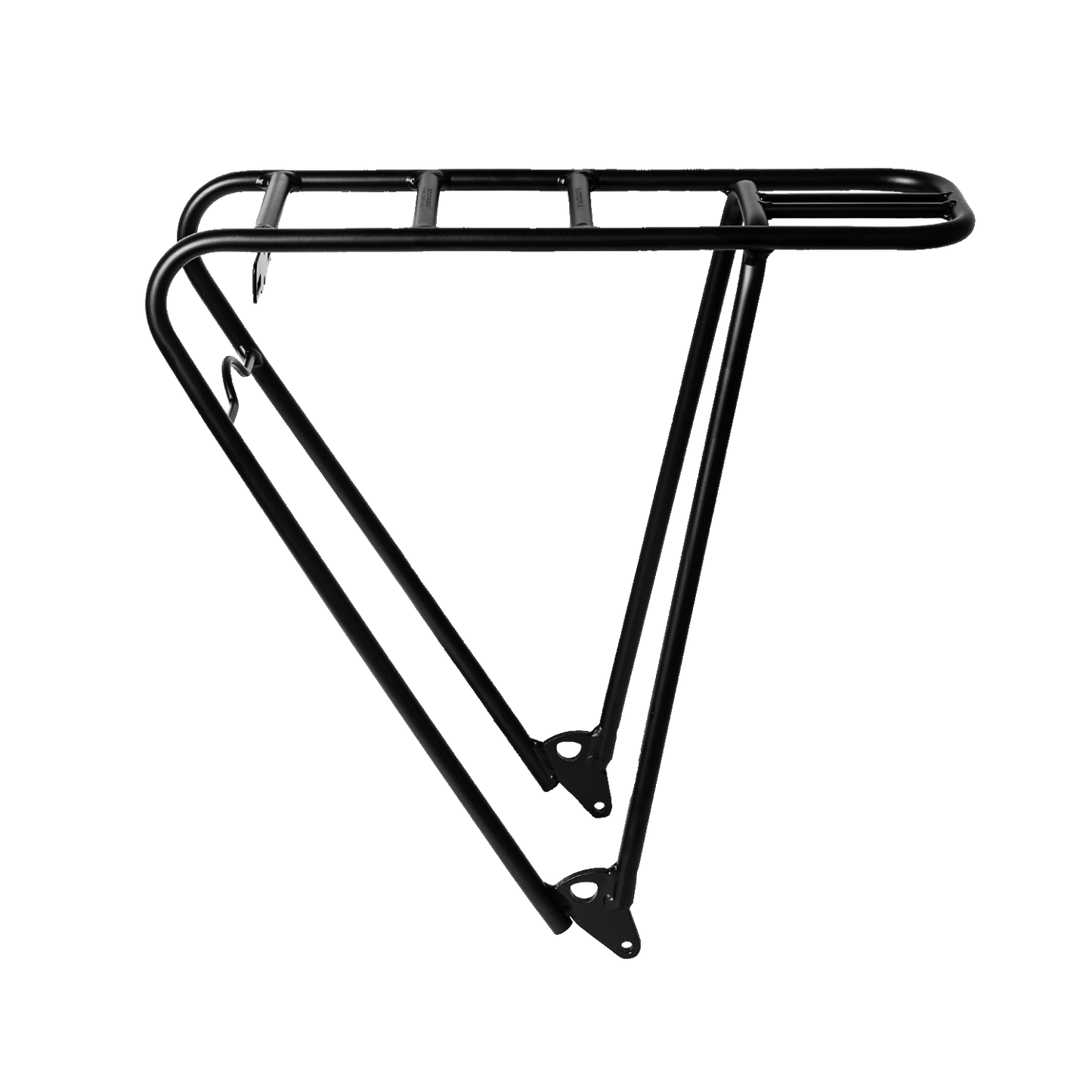 The Urtopia Rear Rack for the Carbon 1 Pro bike, featuring a triangular side frame and horizontal bars on top, offers lightweight aluminum construction perfect for carrying cargo and enhancing ride functionality.