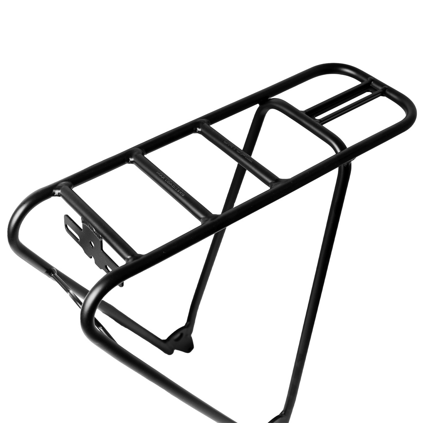 The Urtopia Rear Rack for Carbon 1 Pro is made of lightweight aluminum and includes mounting points and horizontal bars for cargo attachment.