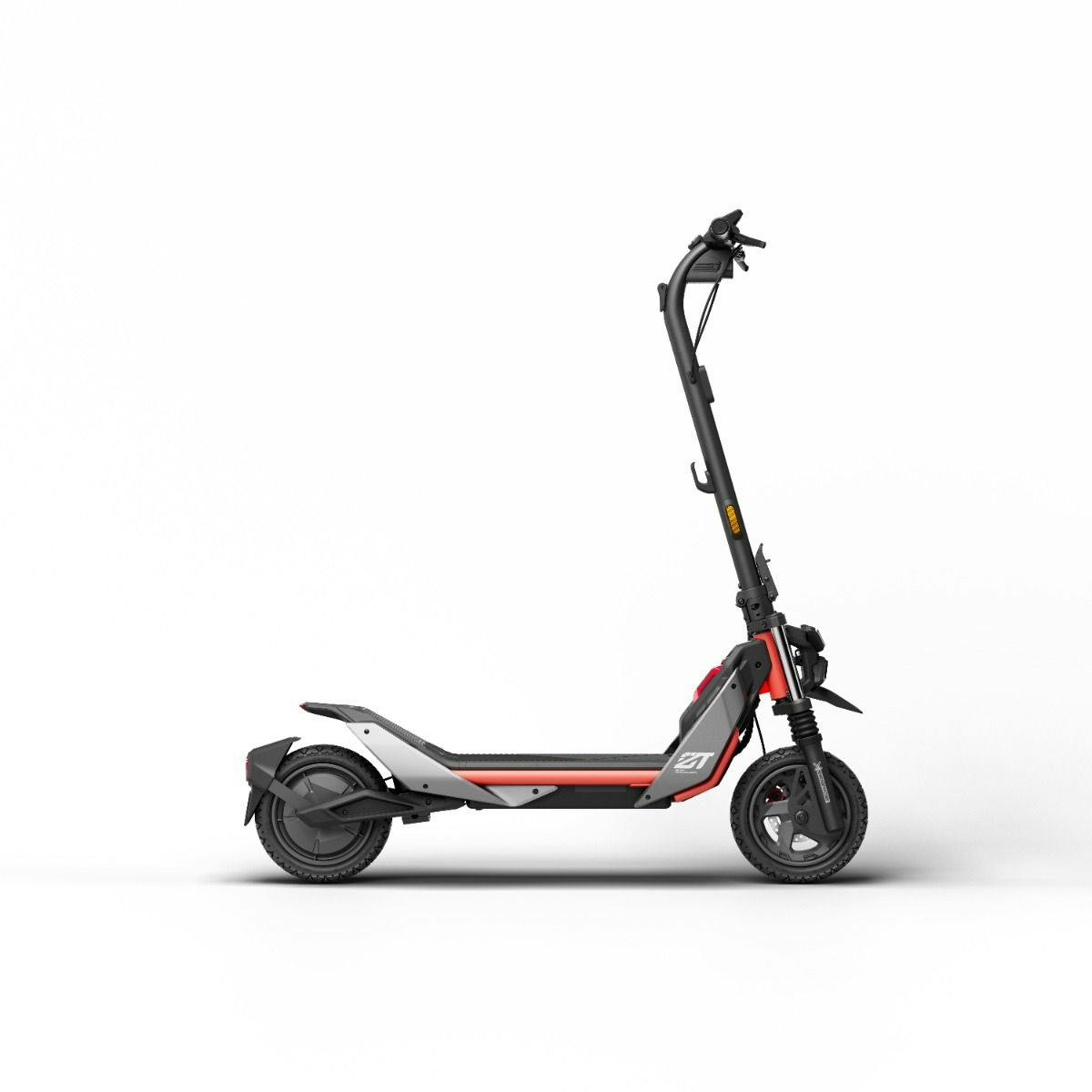 The Segway ZT3 Pro by Segway features a black and red design with a wide deck, thick tires, and upright handlebars, shown against a plain white background.