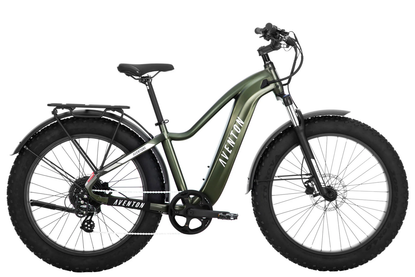 An Aventon - Aventure.2 - Camouflage - R fat bike on a white background.