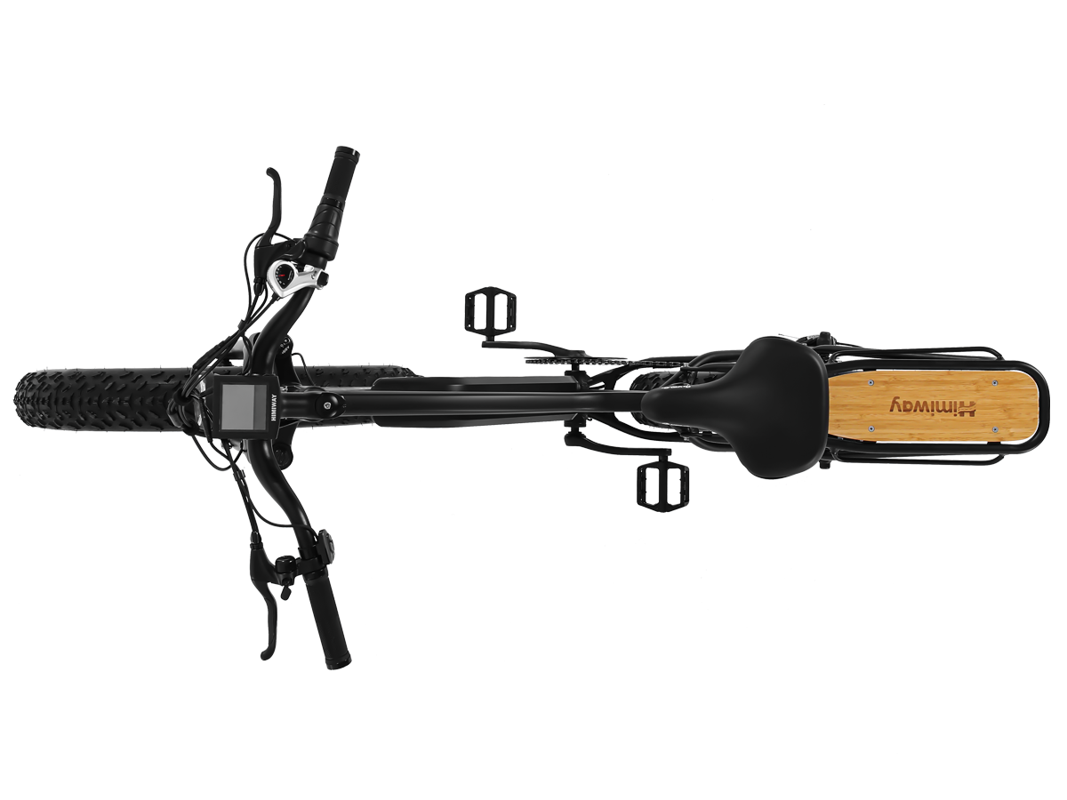 A black Himiway Cruiser electric bike with a wooden handlebar. The product is the Himiway - Cruiser - Black by the brand Himiway.