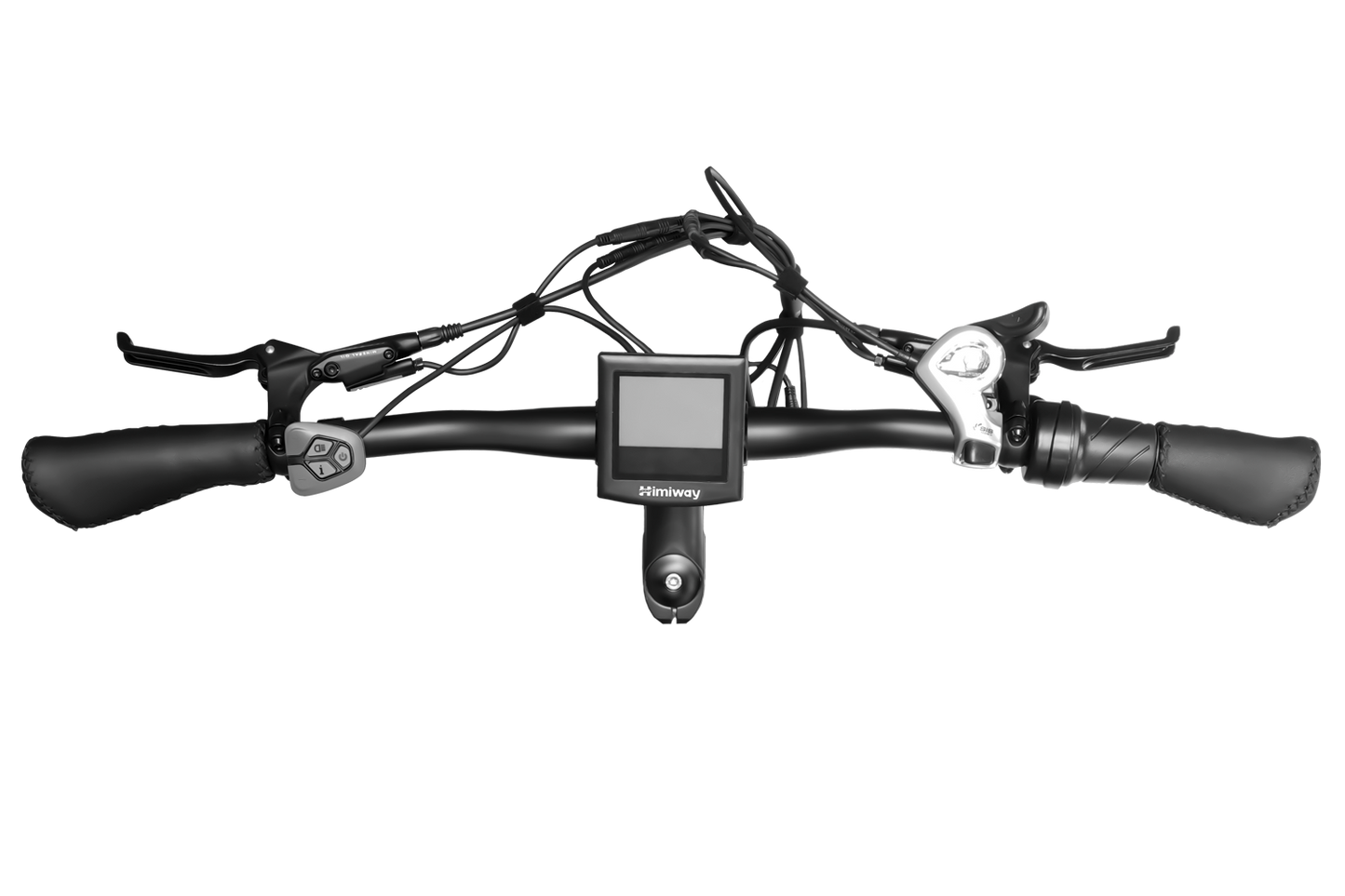The handlebar of a Himiway - Cobra - King Cobra electric bike with GPS.