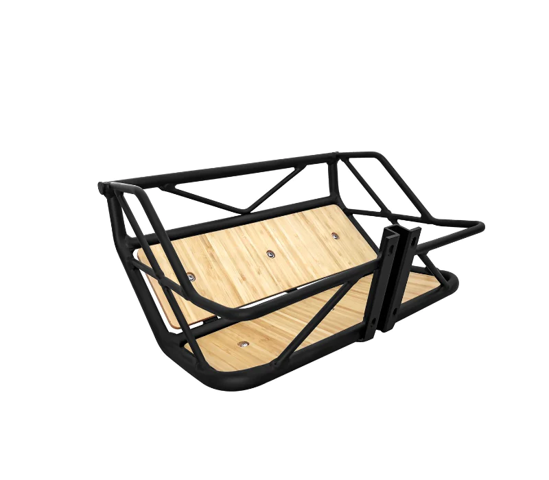A black aluminum Front Rack / Basket on a white background - Himiway Cruiser.