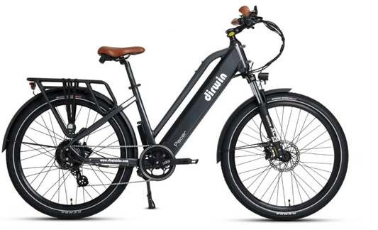 The Dirwin - Pacer Commuter - Grey electric bike is shown against a white background, highlighting its pedal assist feature.