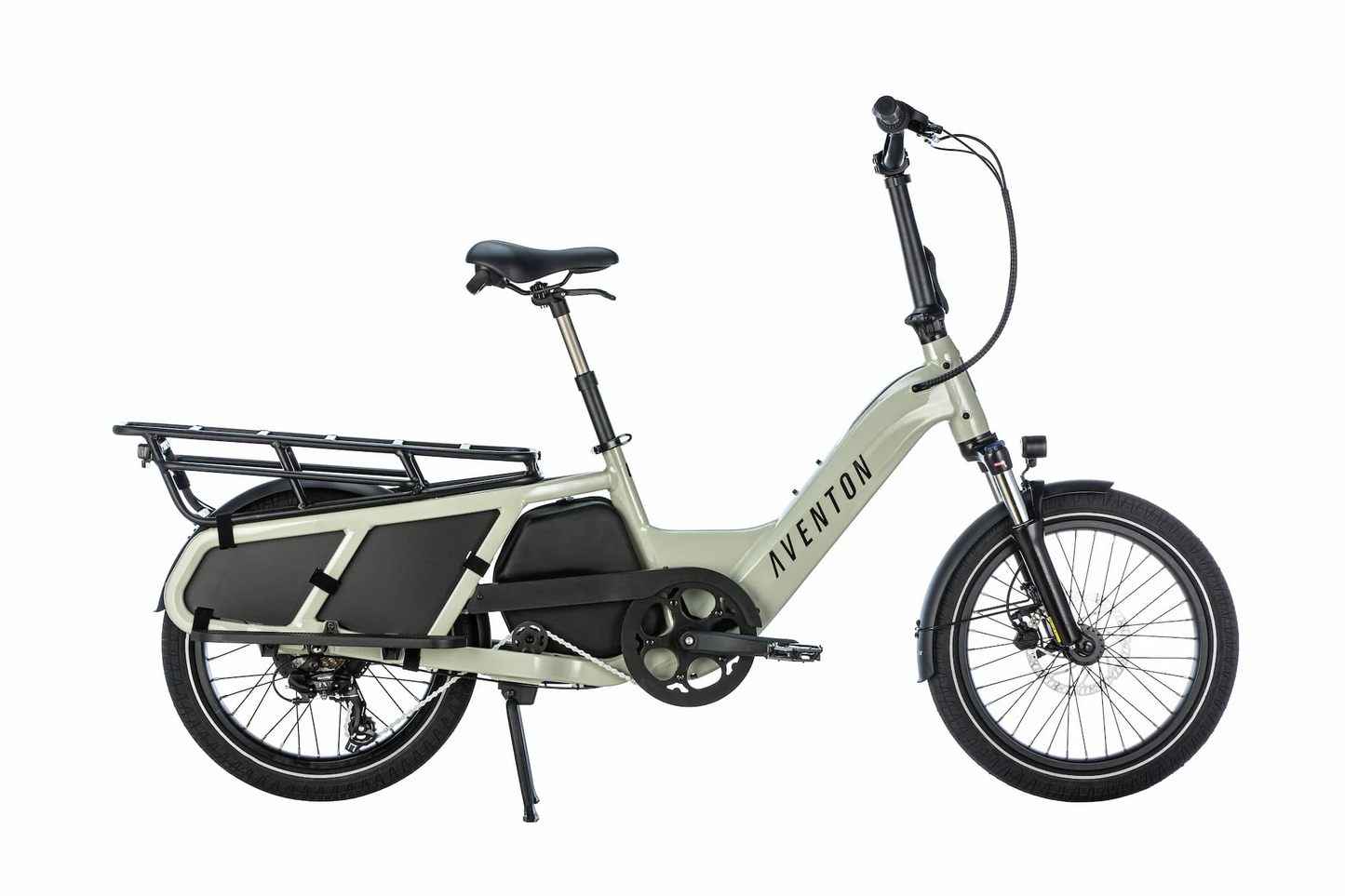 A powerful electric bike with an Aventon Abound Cargo basket.