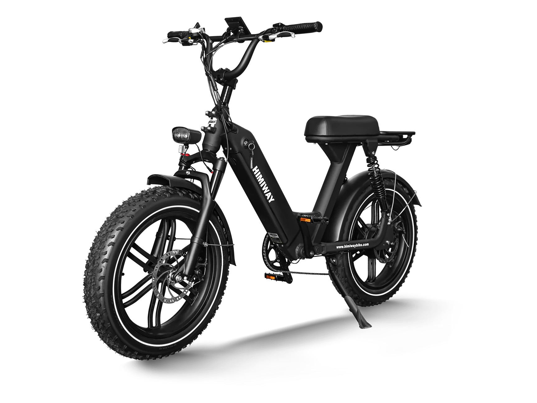 The Himiway Escape Pro eBike features a sturdy frame, wide seat, thick tires, and is powered by a robust 750W motor.