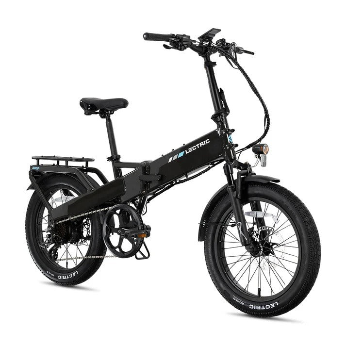 Lectric XP4 Step Over in Tempest Grey, full bike with rear rack and front suspension